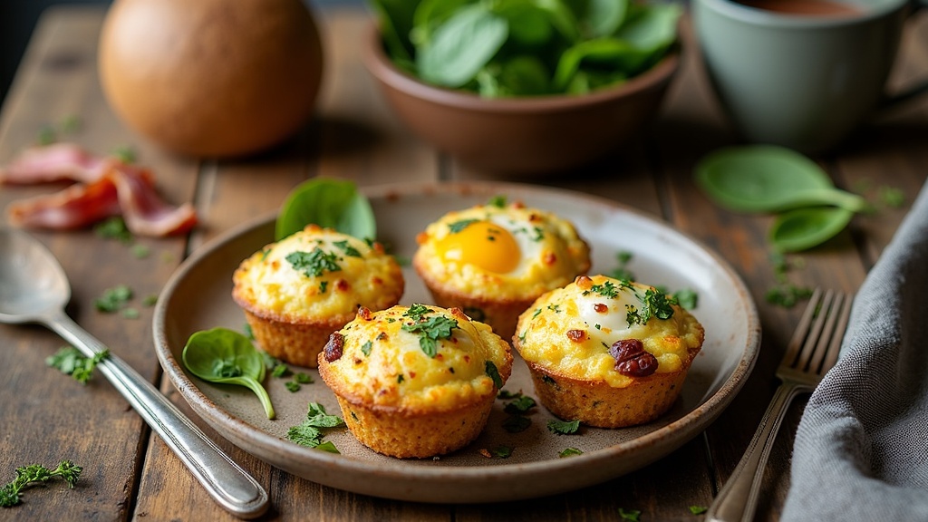 A spread of keto breakfast snacks, savory dinner, and a chocolate keto dessert on a rustic kitchen table