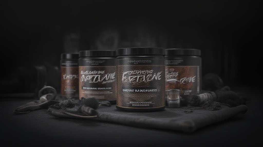 Powdered exogenous ketone supplements, scoops, and shaker on a gym bench amongst workout gear.